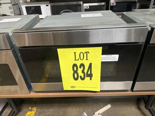 Sharp SMD2489ES Microwave Drawer Oven, 1.2 cubic feet capacity, 950W power output, stainless steel finish, glass touch controls, undercounter/built-in installation, UL Listed, 120V/60Hz, manufactured January 2020, features include Sensor Cook and Easy Tou