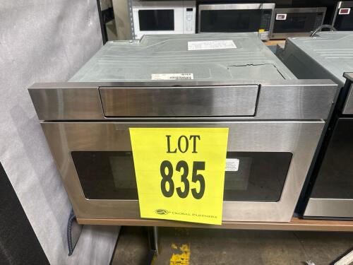 Sharp SMD2470AS 24" Microwave Drawer Oven, featuring 1.2 cu. ft. capacity, 1000W power output, Easy Touch Automatic Drawer System, concealed control panel, sensor cook, reheat, and popcorn settings, stainless steel finish, dimensions: 23 7/8" W x 23 1/64"