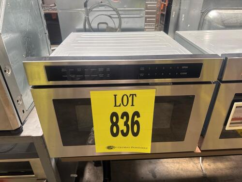 Zephyr MVD2401AS 24" Microwave Drawer featuring 1.2 cu. ft. capacity, 1000W power output, electronic touch controls with LCD, sensor cooking, touch open/close, 10 power levels, interior lighting, stainless steel finish with easy clean coating, built-in in