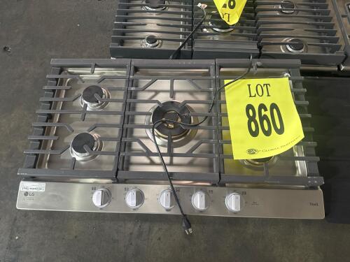 LG STUDIO CBGS3628S 36" Gas Cooktop featuring 5 sealed burners, including a 24,000 BTU UltraHeat&trade; Dual Burner, EasyClean&reg; Stainless Steel surface, cast iron grates, manual knobs with white LED backlighting, electronic ignition, Wi-Fi connectivity via Thin