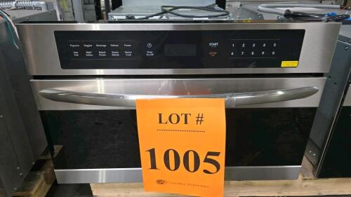 Frigidaire FGMO3067UF built-in microwave oven, stainless steel finish, 1.6 cu. ft. capacity, 950W power output, 1500W input, touchpad controls, UL listed, 120V/60Hz, exterior dimensions 29.88 x 19.13 x 17.44 in, interior dimensions 17.25 x 16.19 x 10.09 i