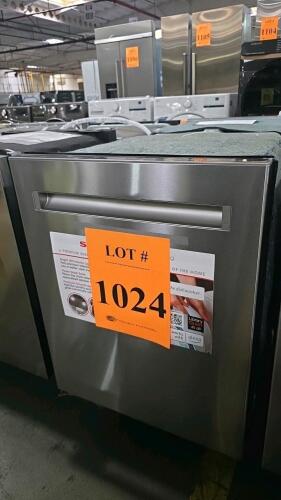 Sharp SDW6767HS 24-inch built-in dishwasher, stainless steel, 45 dBA quiet operation, 14 place settings, 6 cycle options, 120V, ENERGY STAR certified, adjustable racks, Power Wash Zone, third rack, heated dry, digital top controls, serial 20250301278.
