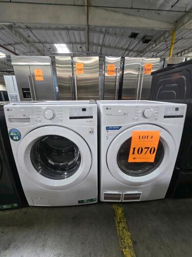 LG WM3400CW 4.5 cu.ft. front load washer and DLG3401W 7.4 cu.ft. gas front load dryer, white finish, stackable, Energy Star certified washer, Direct Drive motor, Sensor Dry and FlowSense features on dryer, matched set, washer serial number: 010VW0S1R452, 