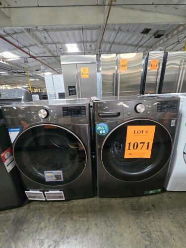 LG front load washer WM4000HBA (4.5 cu. ft.) and gas dryer DLGX4001B (7.4 cu. ft.) set, smart Wi-Fi connectivity, TurboSteam, ENERGY STAR certified, direct drive washer, 12/14 cycles, black stainless finish, dimensions 39"x27"x30", serial numbers 008TNQD1
