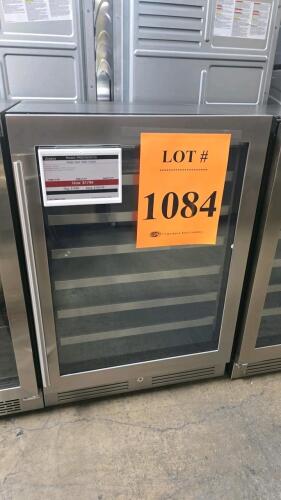Zephyr PRW24C01CG 24" Single Zone Wine Cooler, featuring a 53-bottle capacity, 6 full-extension black wood racks with stainless steel trim, 3-color electronic touch controls, dual-pane Low-E argon-filled glass door, 3-color LED light strips in Cloud White