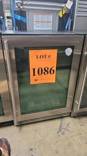 U-LINE UHWC124-SG01A 24-inch wine refrigerator, features a glass door with stainless trim, reversible swing, 48-bottle capacity, single-zone digital control, 5 full-extension wooden shelves, LED lighting, built-in/undercounter design, R600a refrigerant, U