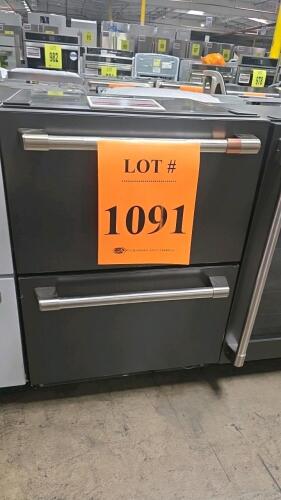 Caf&eacute; CDE06RP3ND1 Built-In Dual-Drawer Refrigerator, 5.7 cu ft capacity, matte black finish, soft-close drawers, adjustable divider, LED interior lighting, exact temperature control, serial number HT908952. RETAIL: $3699