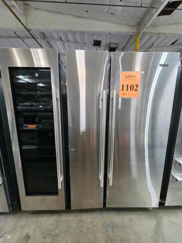SET OF 3, Signature Kitchen Suite LG 30" Refrigerator, SKSCR3001P, 18" Freezer,SKSCF1801P 24" Wine Column SKSCW241RP, 2022, Panel-Ready, features 18 cu. ft. refrigerator, 9.6 cu. ft. freezer with ice maker, 113 bottle wine capacity, stainless steel finis