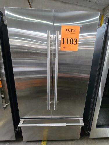 Jenn-Air JF42NXFXDE02 42" French Door Refrigerator, featuring TwinFresh&trade; Climate Control System, Obsidian Interior, 115VAC/60Hz, 4.00A, R134a refrigerant (4.50 oz), UL Listed, CSA certified, assembled in USA. Serial Number: K82410298. $11,099