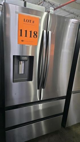 Samsung 25.5 cu ft French Door Refrigerator RF26CG7400SRAA in stainless steel, featuring WiFi SmartThings compatibility, ENERGY STAR&reg; certification, internal water dispenser and ice maker, Digital Inverter Compressor, three doors, bottom freezer, dimensio