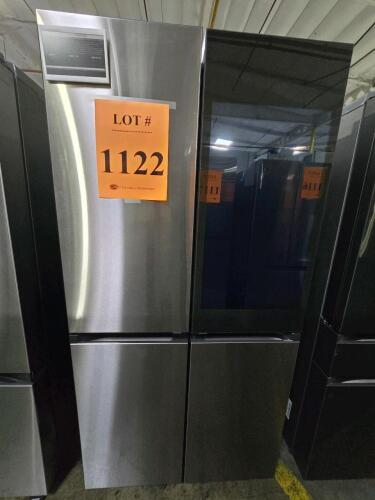 Samsung RF23DB9900QDAA French Door Refrigerator, features 22.5 cu.ft total capacity, 4-door design with FlexZone drawer, stainless finish, external water and ice dispenser, tempered glass shelving, LED lighting, Digital Inverter Compressor, and SmartThing