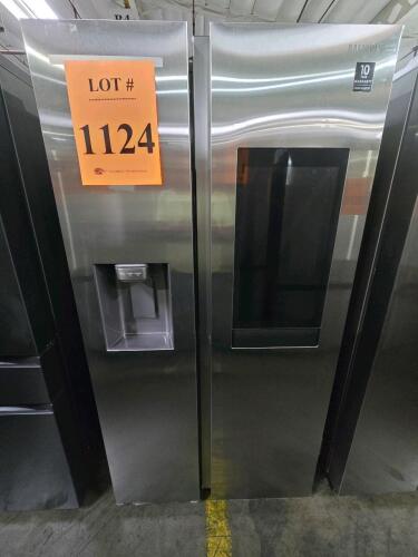 Samsung RS22T5561SR/AA Side-by-Side Refrigerator, 21.5 cu. ft. total capacity, 14.1 cu. ft. refrigerator, 7.4 cu. ft. freezer, 35 7/8" W x 28 5/8" D x 70 1/16" H, 636 kWh/year energy consumption, ice and water dispenser, 4 refrigerator shelves, 2 refriger