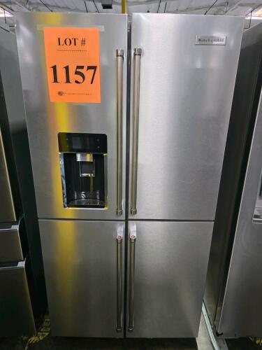 KitchenAid KRQC736RPS 36" 4-Door Refrigerator featuring a 19.14 cu. ft. capacity, flexible temperature zone, fingerprint-resistant stainless steel finish, external water dispenser, adjustable full-width glass shelves, smoked crisper bins with FreshSeal&trade; t