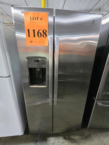 GE GSS25GYPBCFS Side-by-Side Refrigerator, 25.3 Cu. Ft., Stainless Steel, 69.88" H x 35.75" W x 34.75" D, Ice Maker (145 W), Automatic Defrost (625.78 W), R134a Refrigerant (4.50 oz), 120 VAC, 60 Hz, 1.68 A, Installation Clearances: Top 1", Back 2", Sides