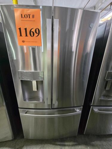 GE GYE22GYNJFS 36" Counter-Depth French Door Refrigerator, 22.1 cu. ft., Fingerprint-Resistant Stainless, featuring space-saving icemaker, optional second icemaker, advanced water filtration, showcase LED lighting, TwinChill&trade; evaporators, two humidity-con
