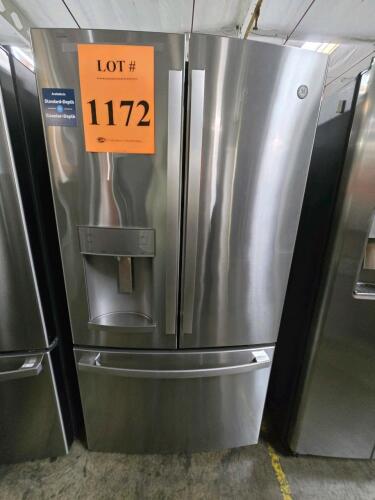 GE GFE28GYNBFS French Door Refrigerator, 27.8 cu ft, Fingerprint Resistant Stainless Steel, French door style, bottom freezer drawer, 69.75"H x 35.75"W x 36.25"D, 370 lb (167.8 kg), 120VAC, internal water and ice dispenser, automatic defrost, R134A refrig