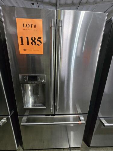Caf&eacute; CYE22TP2MLS1 French Door Refrigerator, 22.2 cu ft total capacity, French door style, features include external water and ice dispenser, hot water, WiFi connectivity, 115V 1.5A, R600A refrigerant, stainless steel finish, minimum installation clearance
