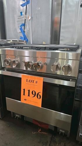 Jenn-Air JDRP430HM01 30" Dual Fuel Range with 4.1 cu ft convection oven, 4 burners (up to 20,000 BTU each), stainless steel finish, 240V electric, professional features, and serial number DB1705253.