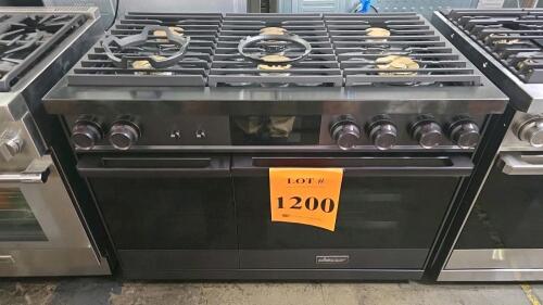 Dacor DOP48M86DLM 48" Freestanding Professional Dual Fuel Range featuring 6 sealed burners, double oven with a total capacity of 6.6 cu. ft., RealSteam Oven, Dual Four-Part Pure Convection, Wi-Fi-enabled 7" LCD Control Panel, SmartThings Integration, Simm