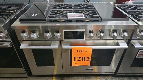 Signature Kitchen Suite 48" Dual Fuel Range SKSDR480SIS with built-in sous vide, double oven, griddle, convection, self-clean, Wi-Fi enabled controls, stainless steel finish, 48" width, 240V/40A, serial number SKDR480SIS.BSTLSG, RETAIL: $17199