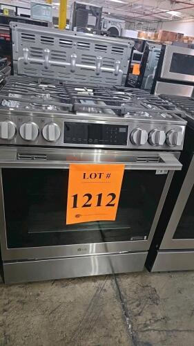 LG LSGL6335X/00 6.3 cu. ft. Slide-In Gas Range with 5 burners, convection oven, stainless finish, air fry, EasyClean, ProBake, Wi-Fi connectivity, electric ignition, bake 19,000 BTU, broil 13,500 BTU, Model: LSGL6335X/00, Serial Number: 504KMCB2S291