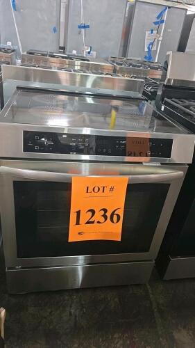 Frigidaire FCF13083ASA 30" stainless steel front control induction range features 4 induction cooktop zones, convection oven with air fry function, slide-in installation, 5.4 cu ft oven capacity, touchpad and knob controls, UL and FCC certified, 240V 40A 