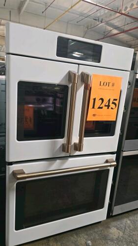 Caf&eacute; CTD90FP4N1W2 30" Double Electric Wall Oven in Matte White features a French door design on the top oven. Serial Number: TT060201Q.