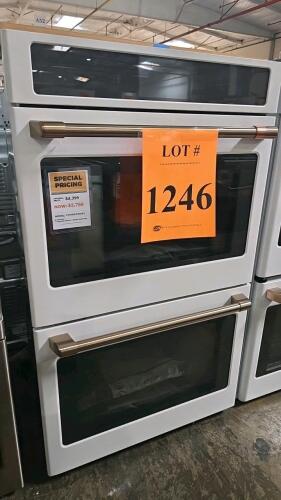 Caf&eacute; CTD90DP4N4W2 30" Double Wall Oven, featuring 10.0 cu. ft. total capacity, True European Convection with Direct Air, 7" full-color touchscreen display, Wi-Fi Connect, in-oven camera, No Preheat Air Fry, Dehydrate Setting, soft-close door, 240/208 Volt