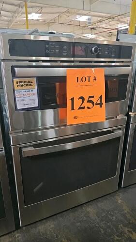 GE JT3800SHASS 30-inch built-in combination microwave and electric wall oven. Featuring a stainless steel finish, it offers a 5.0 cu ft capacity oven and a 1.7 cu ft microwave. Key features include glass touch controls, sensor cooking microwave, self-cle