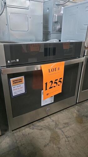 GE JTS5000SN2SS 30" Electric Wall Oven with True European Convection, stainless steel finish, 5.0 cu. ft. capacity, glass touch controls, self-clean with steam option, WiFi connectivity, 3.2/4.2 kW, 28.625 x 29.75 x 26.75 in, 161 lbs, S/N-l MV058671Q. $2