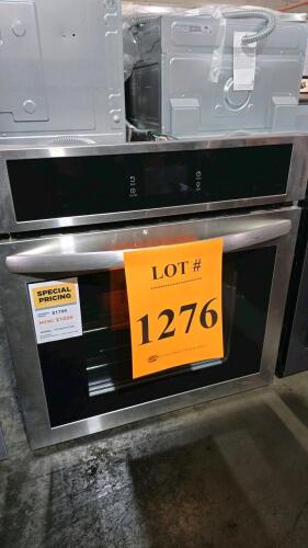 Frigidaire 27-inch Single Electric Wall Oven (Model FCWS2727ASA) offers a generous 3.8 cu ft capacity, fan convection for even baking, and self-cleaning options with 2, 3, and 4-hour cycles. Features a full-color capacitive touch control panel, customizab