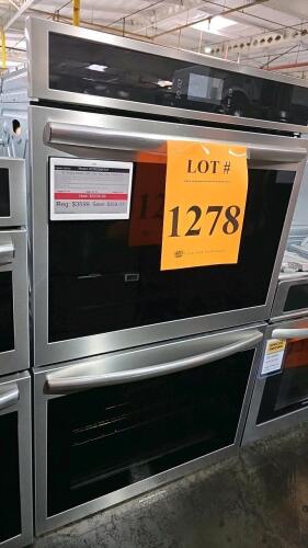 Frigidaire Gallery GCWD3067AFA 30" Double Electric Wall Oven with Total Convection, featuring a 5.3 cu. ft. capacity per oven, stainless steel finish, digital controls, self-cleaning function, and built-in design. Serial Number: VF20917835. $3599