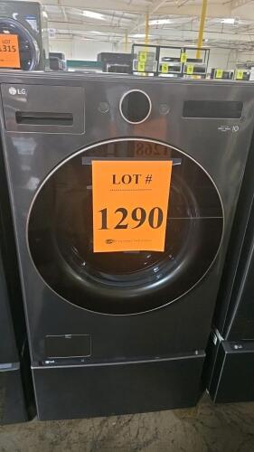 LG WM6500HBA Front Load Washer, W/WD300CB pedestal washer, featuring 5.0 cu. ft. capacity, Black Steel finish, 1,300 RPM spin speed, ENERGY STAR Certified, LCD Digital Dial Control with LED Display, LG ThinQ Technology (Wi-Fi), NeveRust Stainless Steel Dr