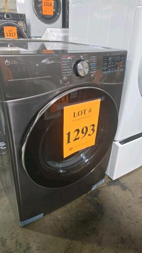 LG DLEX4200B electric clothes dryer, 7.4 cu. ft. capacity, Energy Star certified, Black Steel finish, ThinQ Wi-Fi connectivity, 14 drying cycles, steam function, front controls, vented; Serial Number: 207KWVP35946. RETAIL: $1559