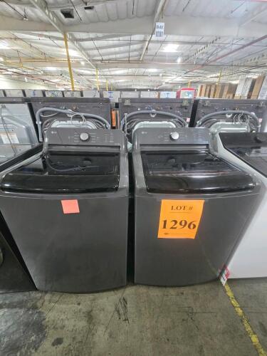 LOT (2) LG WT6105CM 4.1 cu. ft. Top Load Washer, Stainless Drum, High Efficiency, 4-Way Agitator, 8 wash cycles, Deep Fill, TurboDrum, electronic controls, 27" x 27" x 44.5" (68.6 x 68.6 x 113 cm), 132 lbs (59.9 kg), S/N: 311TWUC11662, 501TWZH4Z669