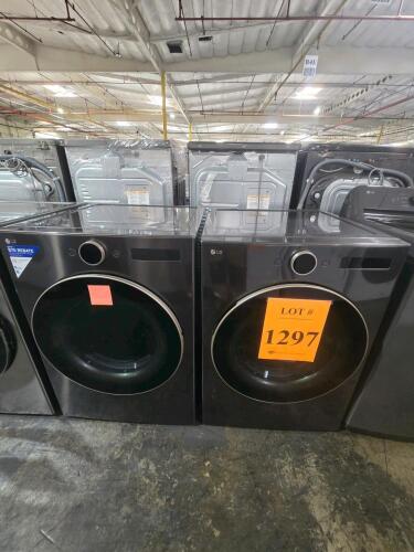 LOT (2) LG DLGX6501B 7.4 cu. ft. Front Load Gas Dryer featuring TurboSteam Technology, AI Sensor Dry, ENERGY STAR Certified, LCD Digital Dial Control with LED Display, LoDecibel Quiet Operation, 23 Drying Programs, 12 Options, Reversible Door, FlowSense D