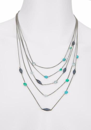 ALEXIS BITTAR, MINT, WOMEN'S MINT STERLING SILVER SAPPHIRE & MULTI GEM LAYER NECKLACE, ALEXISBITJ-FN51N026 (NO BOX) - MSRP: $1795 US (IN ORIGINAL BOX)