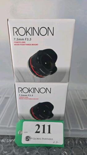 LOT OF 2, ROKINON 7.5mm F3.5 FISHEYE LENS