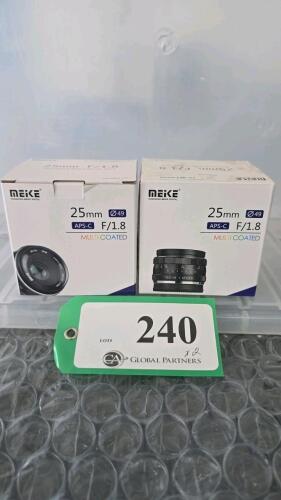 LOT OF 2, MEIKE 25mm F1.8 MFT LENS