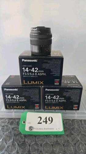 LOT OF 3, PANASONIC LUMIX G VARIO 14-42mm F3.5-5.6 II ASPH LENS