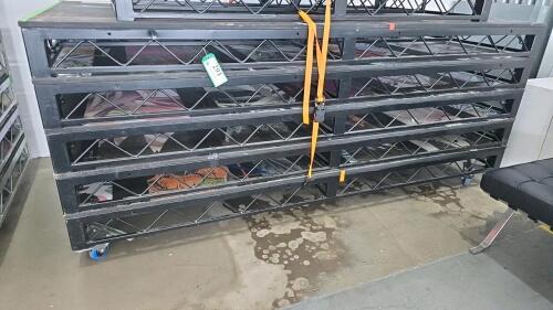 LOT OF 7 PANELS 8x4 DECK SYSTEM STEEL DECK STAGE PANELS W/ SOUNDPROOFING (CASTERS NOT INCLUDED)