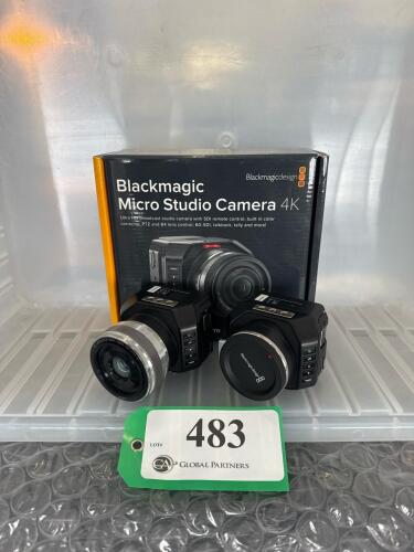 LOT OF 2 BLACKMAGIC MICRO STUDIO CAMERA 4K WITH CABLE ACCESSORIES