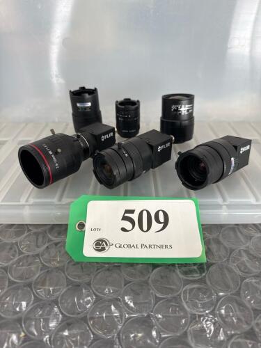 LOT OF 3 FLIR USB CAMERAS WITH ASSORTED LENSES