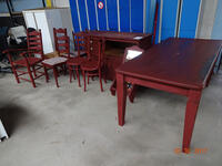 Rustieke rode meubelset van tafel, stoelen, spiegel en kast (Rustic Red Furniture Set - Table, Chairs, Mirror, Cabinet"