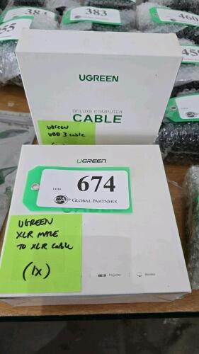 LOT OF 2, UGREEN DELUX COMPUTER CABLE, XLR MALE TO XLR AND USB 3.0 ACTIVE CABLE 5m