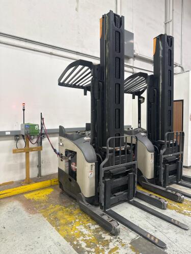 2017 CROWN RM6025-45 ELECTRIC STAND-UP REACH TRUCK WITH SIDE SHIFTER, 4,500 LBS CAPACITY, 36 VOLTS, 42&rdquo; FORKS, APPROX. MAST LOWERED: 140&rdquo;, Hrs: 4651 SERIAL: 1A488309, UNIT #15 (GROUND LEVEL REMOVAL ONLY)