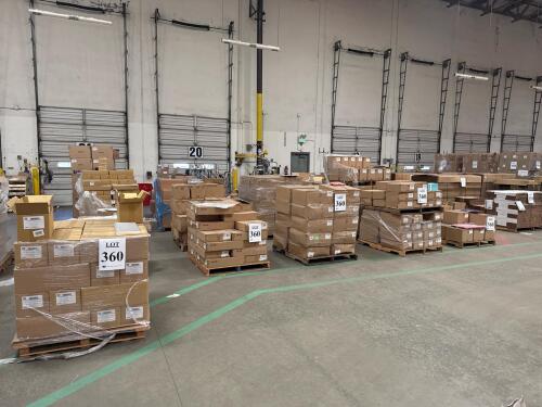 (25) Pallets Of Assorted Content; 8-1/4 in. X 4-3/4 in. X 6-1/4 in. AQUA MATTE PREMIUM BASKET BOX (CASE) 9 X 6 X 6 SANDED GRAPE GABLE BOX 24 in. X 417 ft. BLUE GLOSS GIFT WRAP Spring-Fill&reg; Crinkle Cut&trade; PureMetallic Shred Gold #8 6-3/4 in. X 5-1/2 in. X 2-