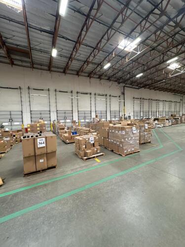 (34) Pallets Of Assorted Content; 12 in. X 12 in. X 12 in. WHITE HEAVY WALL GIFT BOX BOTTOM 5 in. X 5 in. X 3 in. RED TCP POLKA DOT BOX W/RIBBON 14" HIGH WHITE COATED CIRCLE 8-1/2 in. X 33 in. OFF WHITE LONG POLYOLEFIN MAILER (CASE) 12 in. X 12 in. X 9 in
