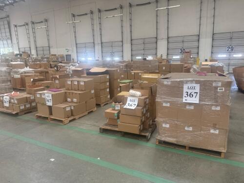 (29) Pallets Of Assorted Content; 6 in. X 6 in. X 2-1/2 in. PINK EASY SET UP PASTRY BOX (CASE) 3- 1/2 X 3- 1/2 &times; 1 BRICK RED JLRY BOX 4 in. X 50 FT SILVER HIGH GRADE DECORATOR GARLAND (EACH) 9 in. X 9 in. X 4 in. WHITE CAKE & PIE BOX (CASE) 12 OZ CLEAR S