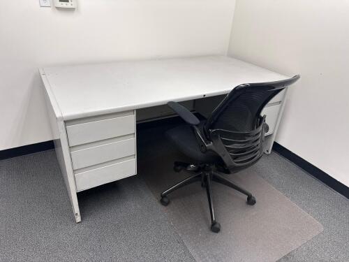 Office Desk 70&rdquo; x 34&rdquo; W/ Office Chair and shelving (Location: 2nd Floor)
